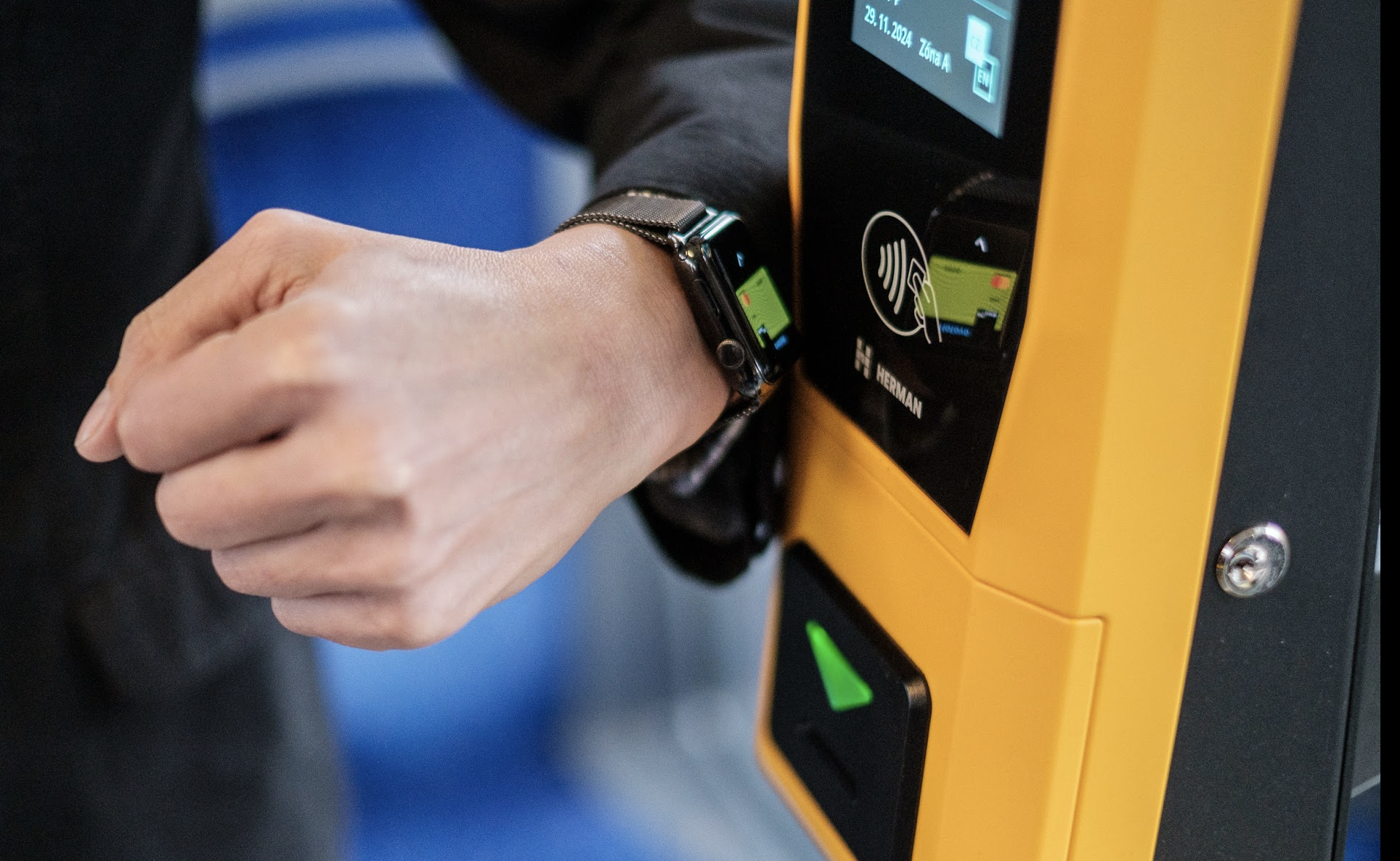 Passenger using mobility payments on transit validator